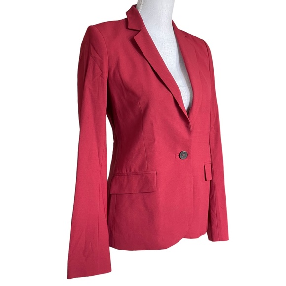 Theory Wool Blazer 4 Gabrielle Tailor Jacket Burgundy Red Single Button Plunging - Picture 7 of 16